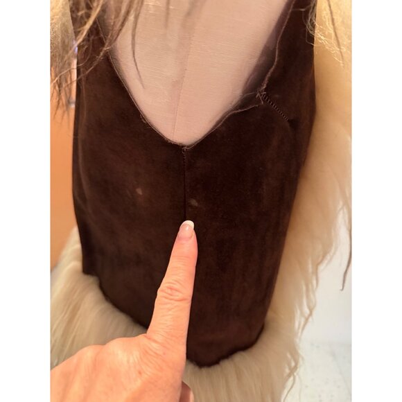Vintage Genuine Mongolian Womens Lamb Fur Suede Vest Size Small Brown Rare - Picture 10 of 12